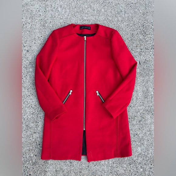 Zara Round Neck Zip Trench Coat - Size XS - Picture 2 of 4
